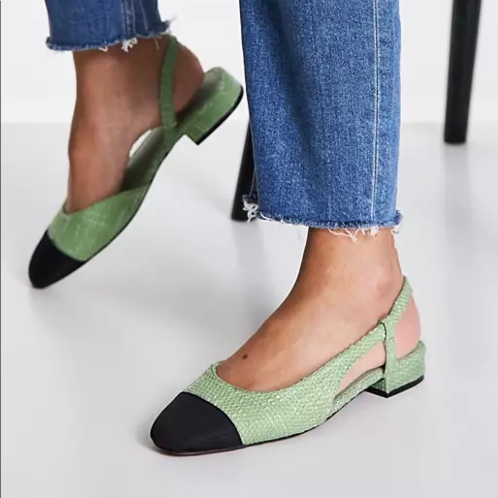 Green Tweed Slingback Ballet Flats